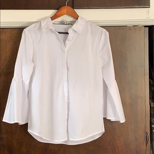White bell sleeve button down